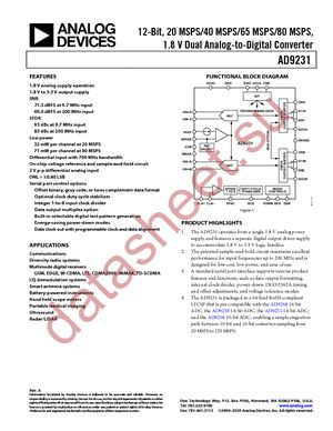 AD9231BCPZ-20 datasheet  